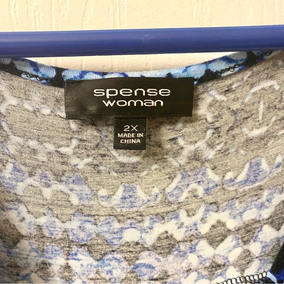 Spense Plus Size Blue Sleeveless V Neck Dress - Picture 4 of 8